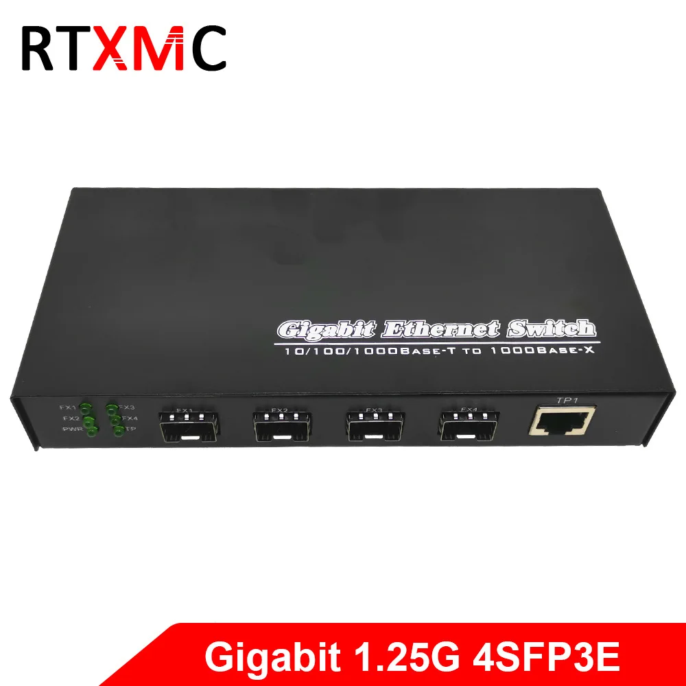Gigabit SFP Media Converter SFP to 4 RJ45, 100/1000M Fast Ethernet Transceiver Module, IP Camera Fibre Channel Switch