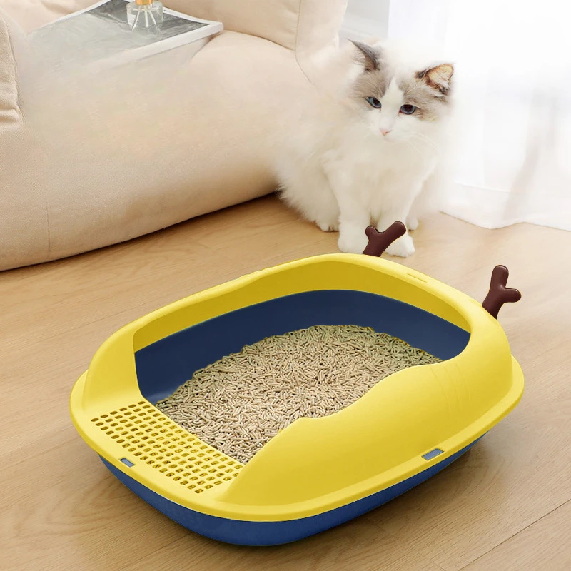 

Cat Litter Box Portable Bedpan Semi Closed Kitty Litter Pan Potty Toilet for Rabbit Medium Large Cats Small Animals