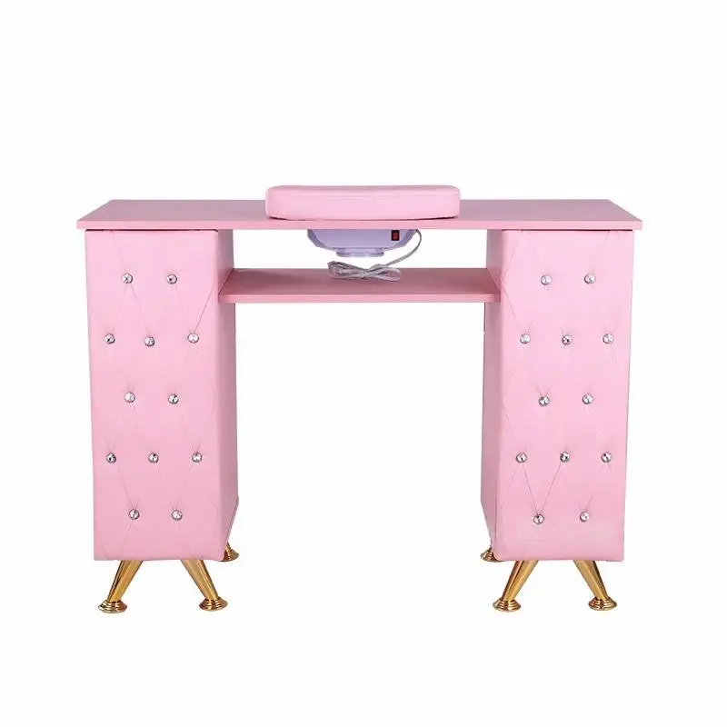 

Modern pink ergonomic nail table with dust-free hand-supported plank construction for use in salon malls or living rooms