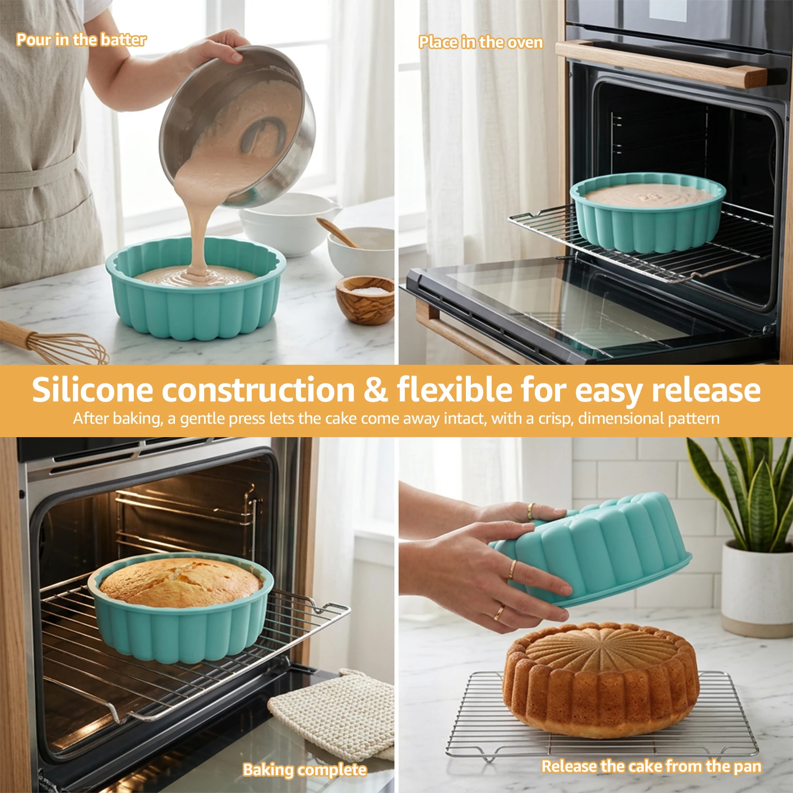 2 Pack Silicone Charlotte Cake Molds Non-stick Shortcake Baking Mold Tray Dual Pattern Cheese Cake Pan for Dessert Jelly Making