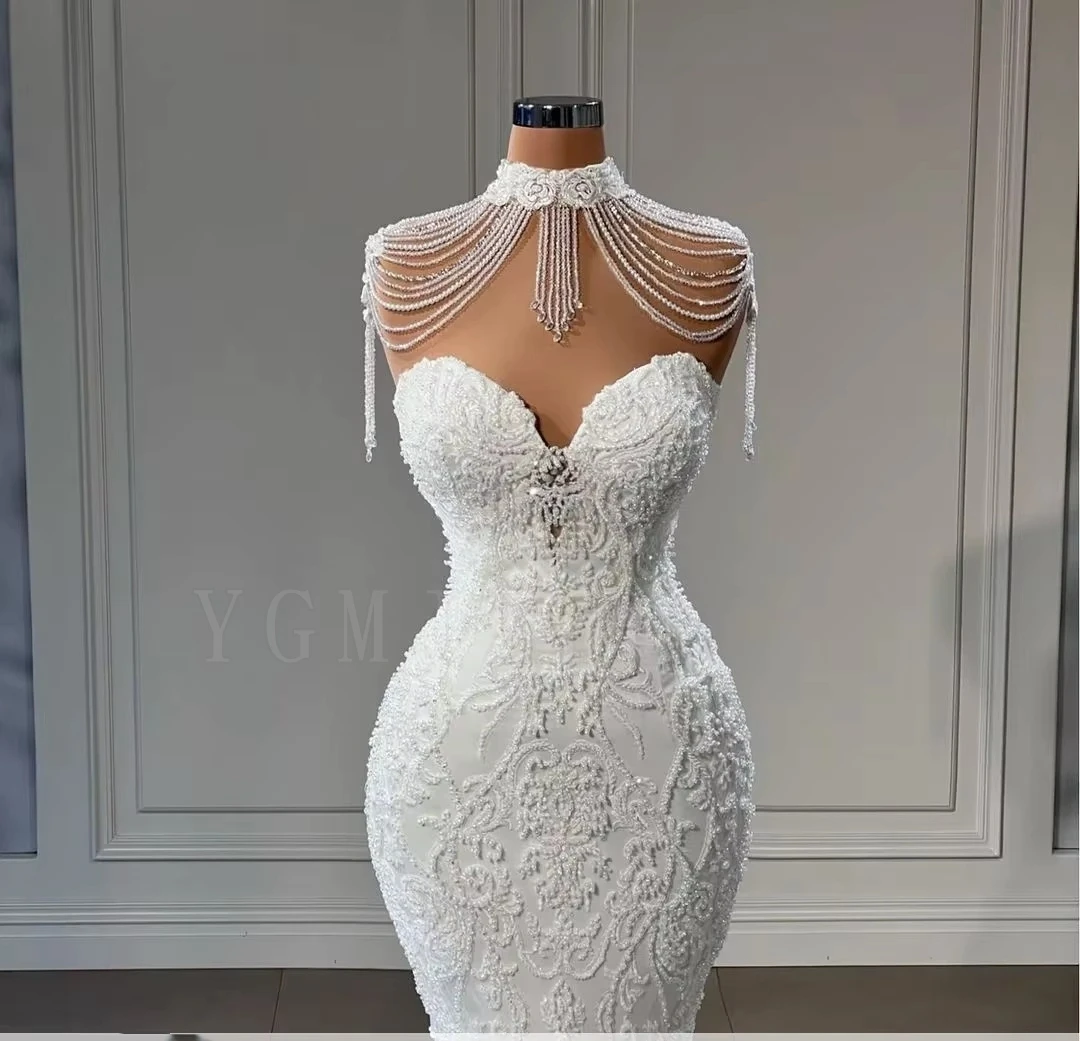 신부를위한 럭셔리 인어 웨딩 드레스 2025 아가 페르시 레이스 아플리케 아프리카 신부 가운 가운 드 마리 맞춤형