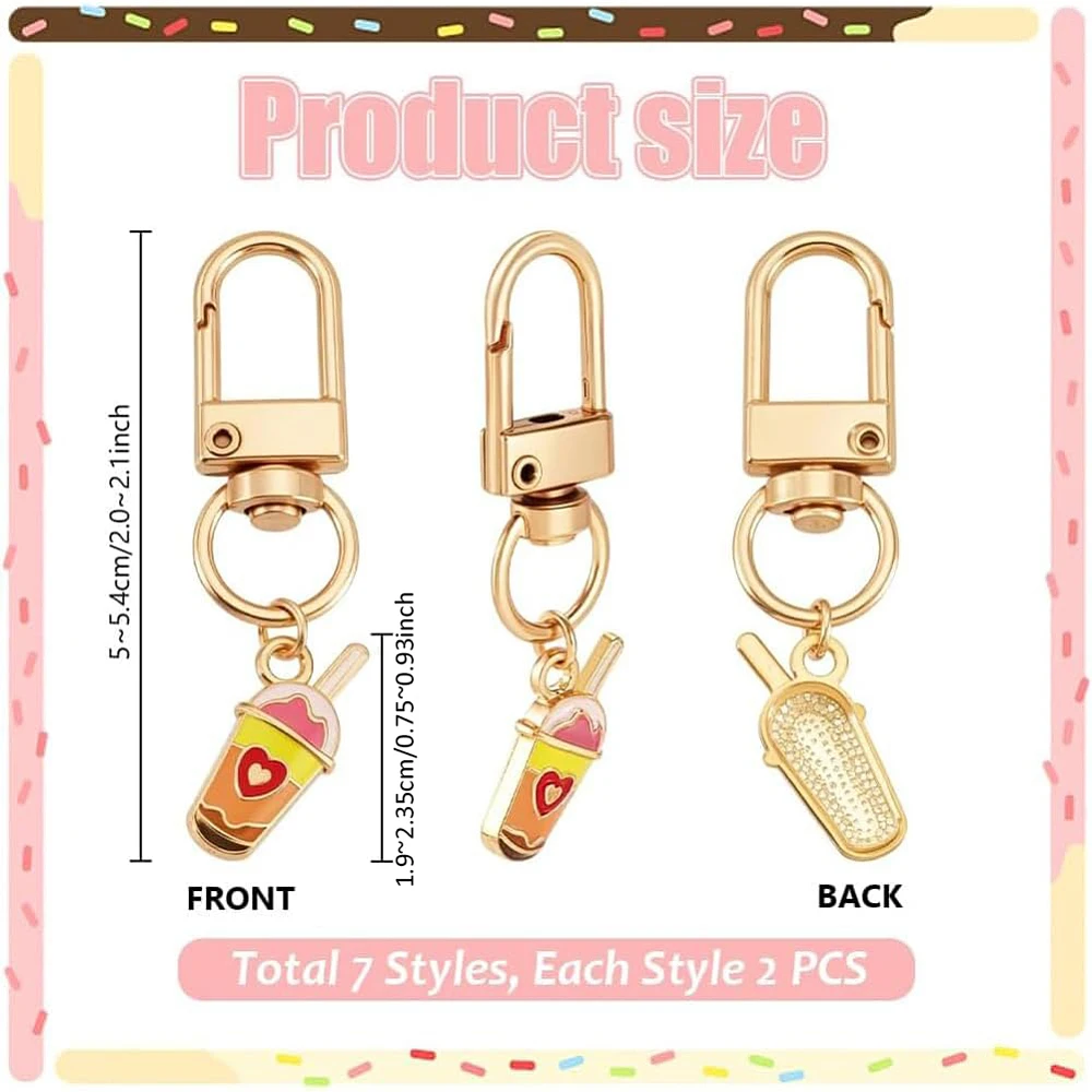 14pcs Milk Tea Keychain 7 Styles Enamel Alloy Cup Bag Charms Mini Coffee Cup Charm Aesthetic Key Chains Purse Charms 2 inch