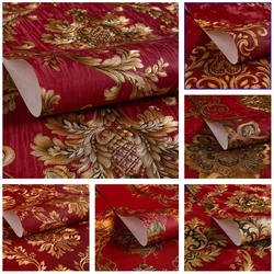 Luksusowy czerwony adamaszek Wllpaper Retro 3D Stereo europejski kwiatowy tapety Damascus sypialnia Sofa do salonu tle Ktv fototapeta