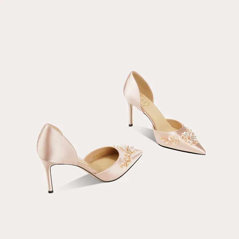 

Light Luxury Women Shoes Sheepskin Rhinestone Lady High Bride Shoes