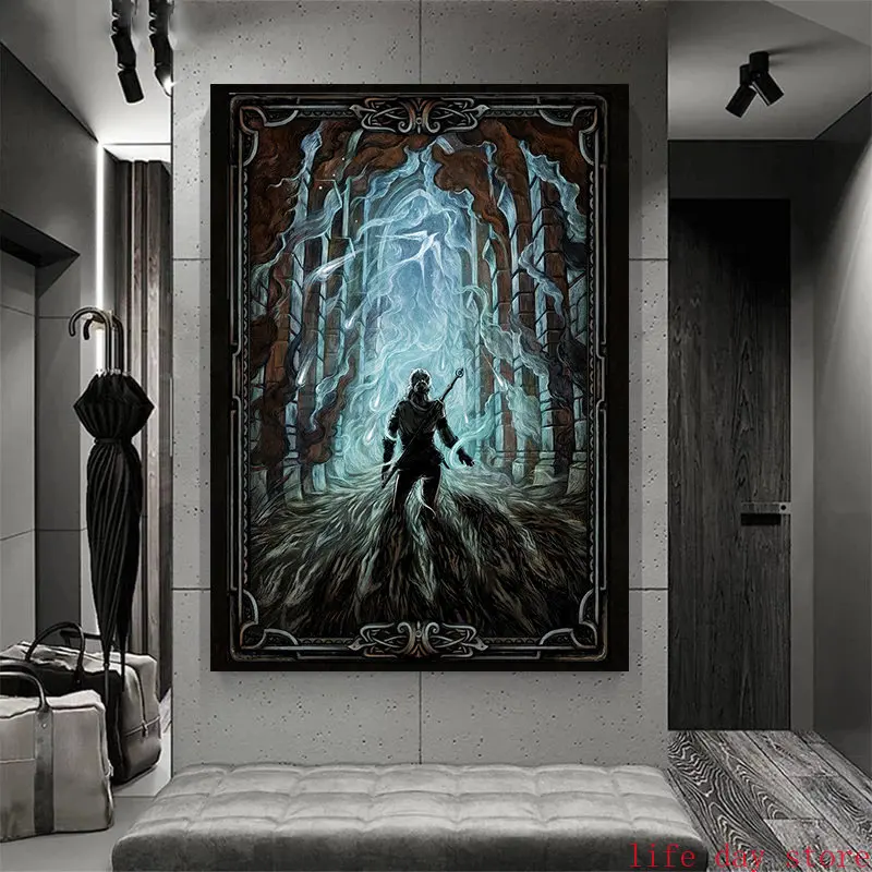 Game Art Geralt Poster Forest Canvas Painting Witcher Dungeon Horizon Zero Dawn Print Game Knight Living Room Wall Decor Picture