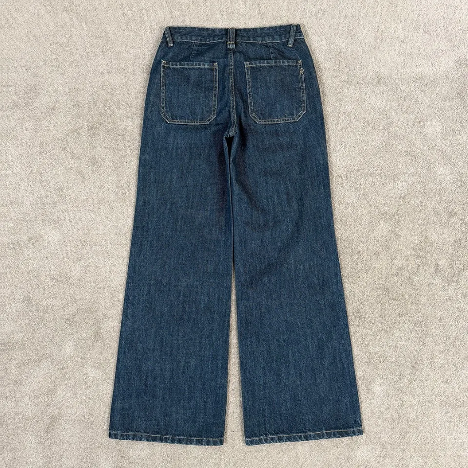 2026 Vintage Wash High-Rise Wide-Leg Jeans – Classic 5-Pocket Straight Denim Trousers with Contrast Stitching in Deep Indigo