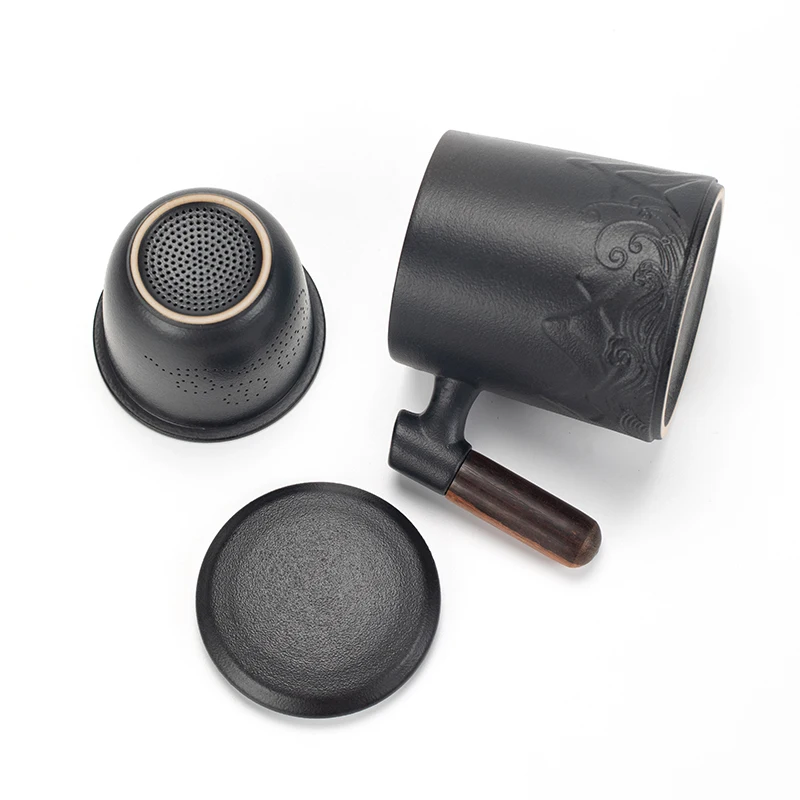 3-Piece Set of Ceramic Tea Cups, Mugs with Lids, Filtered Tea Water Separation Coffee Cups, Beverage Cups