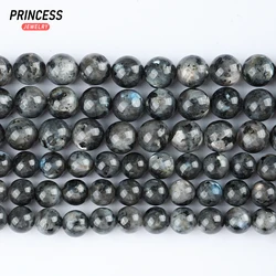 A++ Natural Madagascar Black Labradorite Larvikite Stone Loose Beads for Jewelry Making Charms Bracelet Necklace DIY Accessories