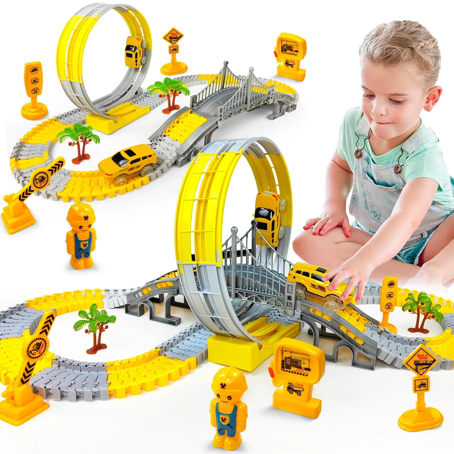 Flexible Railway Racing Play Game Track Rail Car Toys Engineering Car Kids Educational Toys Train for Children Birthday Gift