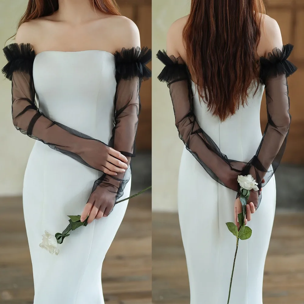 Holy Korean Style Bridal Arm Sleeves Solid Color Yarn Wedding Long Sleeves Breathable Thin Pleated Lace Arm Covers Festival