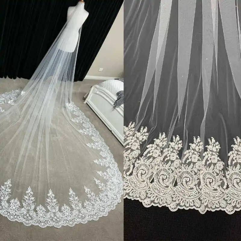 

Элегантная свадебная фата длиной 3 м, один слой с расческой, аппликациями, фата, свадебные аксессуары по индивидуальному заказу, velo de novia