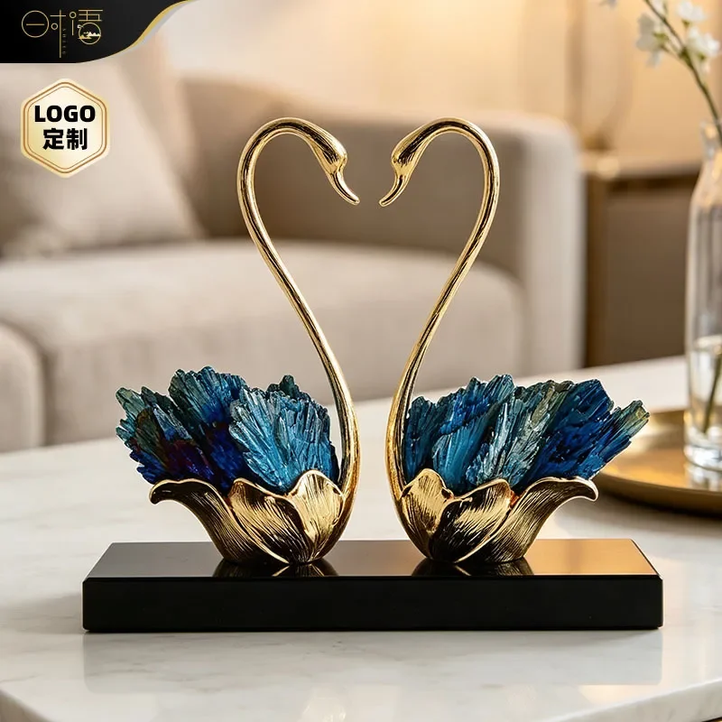 for Tourmaline High End Light Luxury Living Room TV Cabinet Black Crystal Swan Ornament Wedding Engagement Souvenir