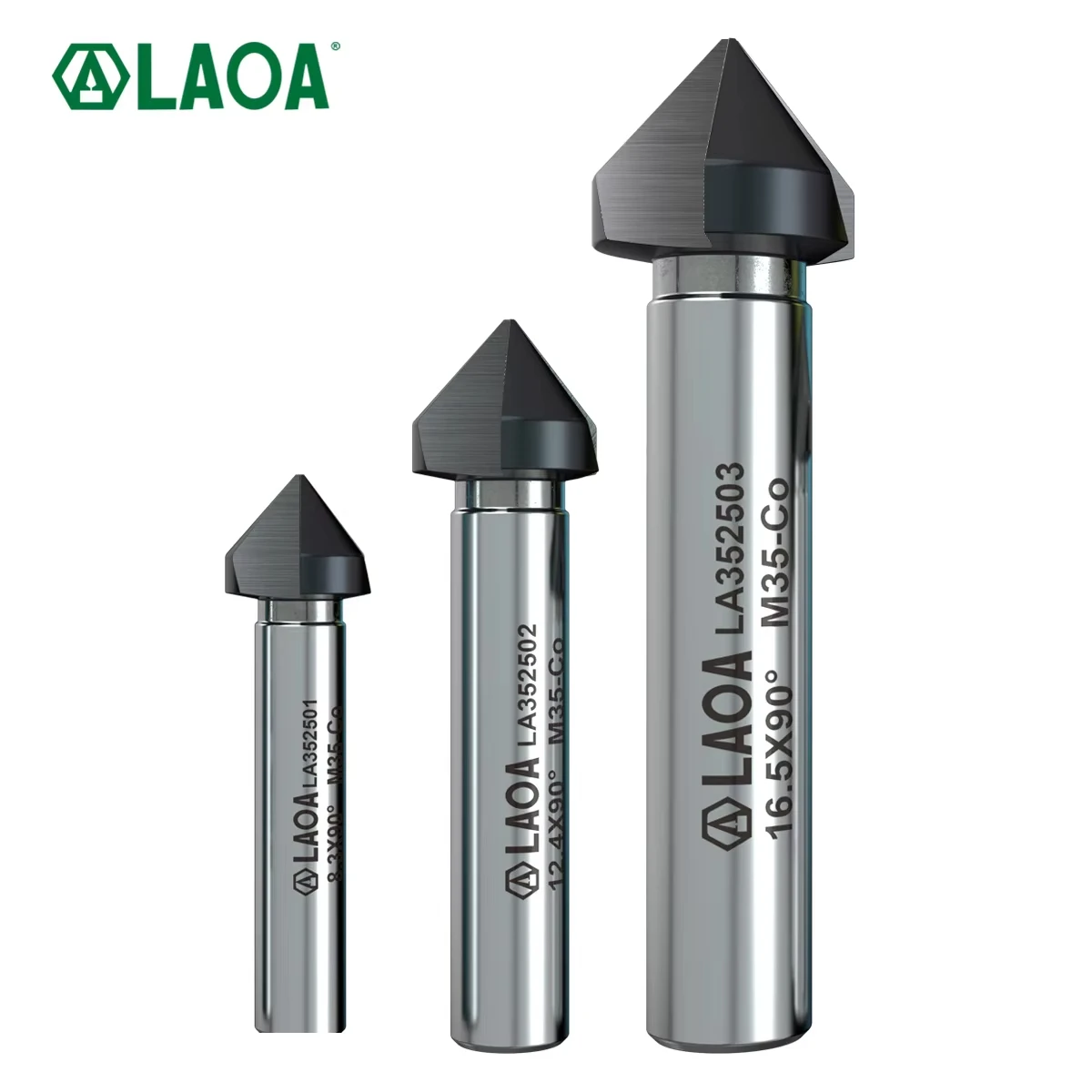 LAOA M35 Cobalt Roughing Chamfering End Mill Cutter 3 Flute Round Shank 90 Degree HSS Countersink Deburring Tapered Drill Bit