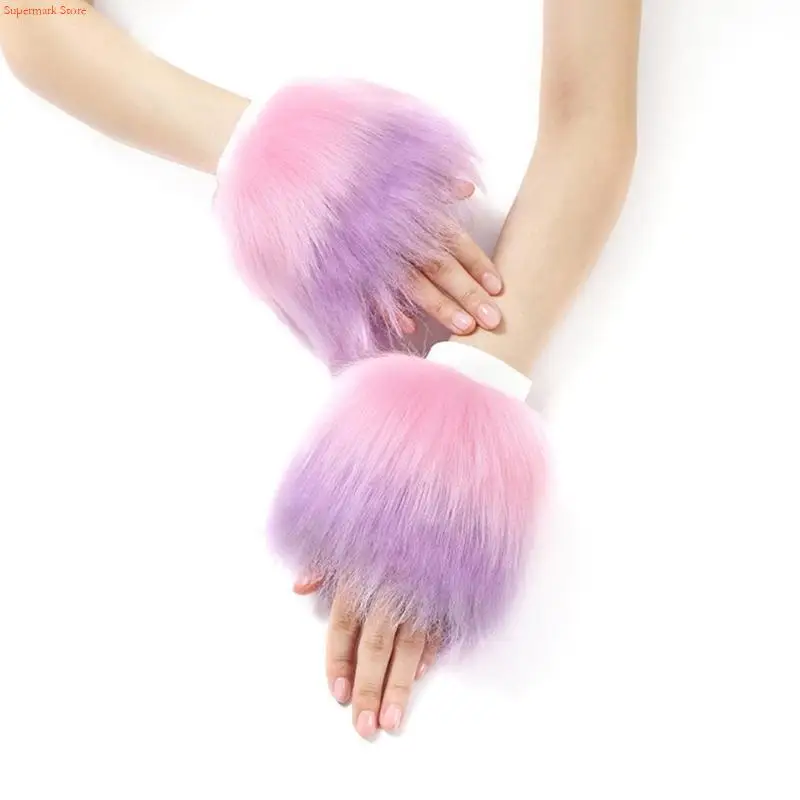 Q5WE Thick Women Winter Warm Wrist Arms Gloves Plush Bracelet Cuff Wristband Elastic