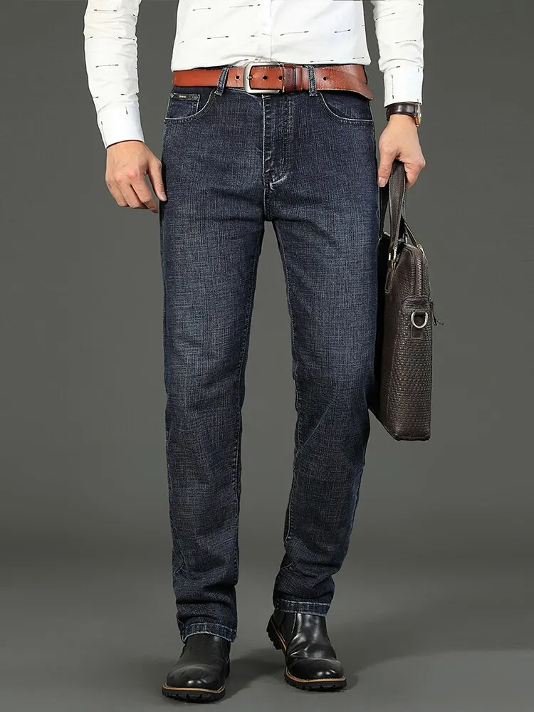 Wthinlee Nouveau Jean Homme Business Décontracté Coupe Droite Extensible Tendance Classique Bleu Noir Pantalon de Travail en Denim Vêtements Masculins