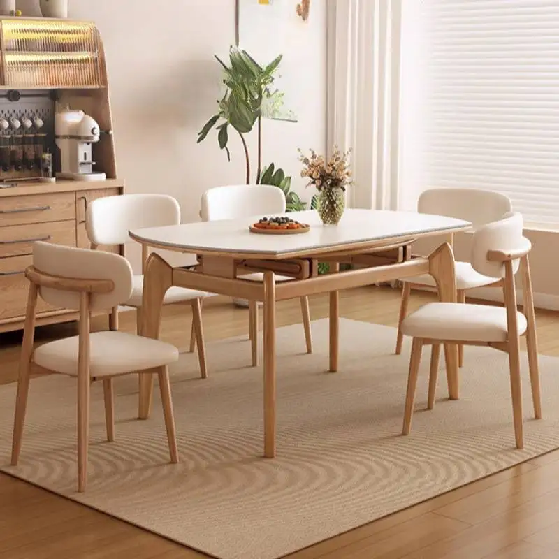 Unique Decorations Dining Tables Chairs White Luxury Round Dining Tables Set Nordic Expandable Mesas Comedor Furniture For Home