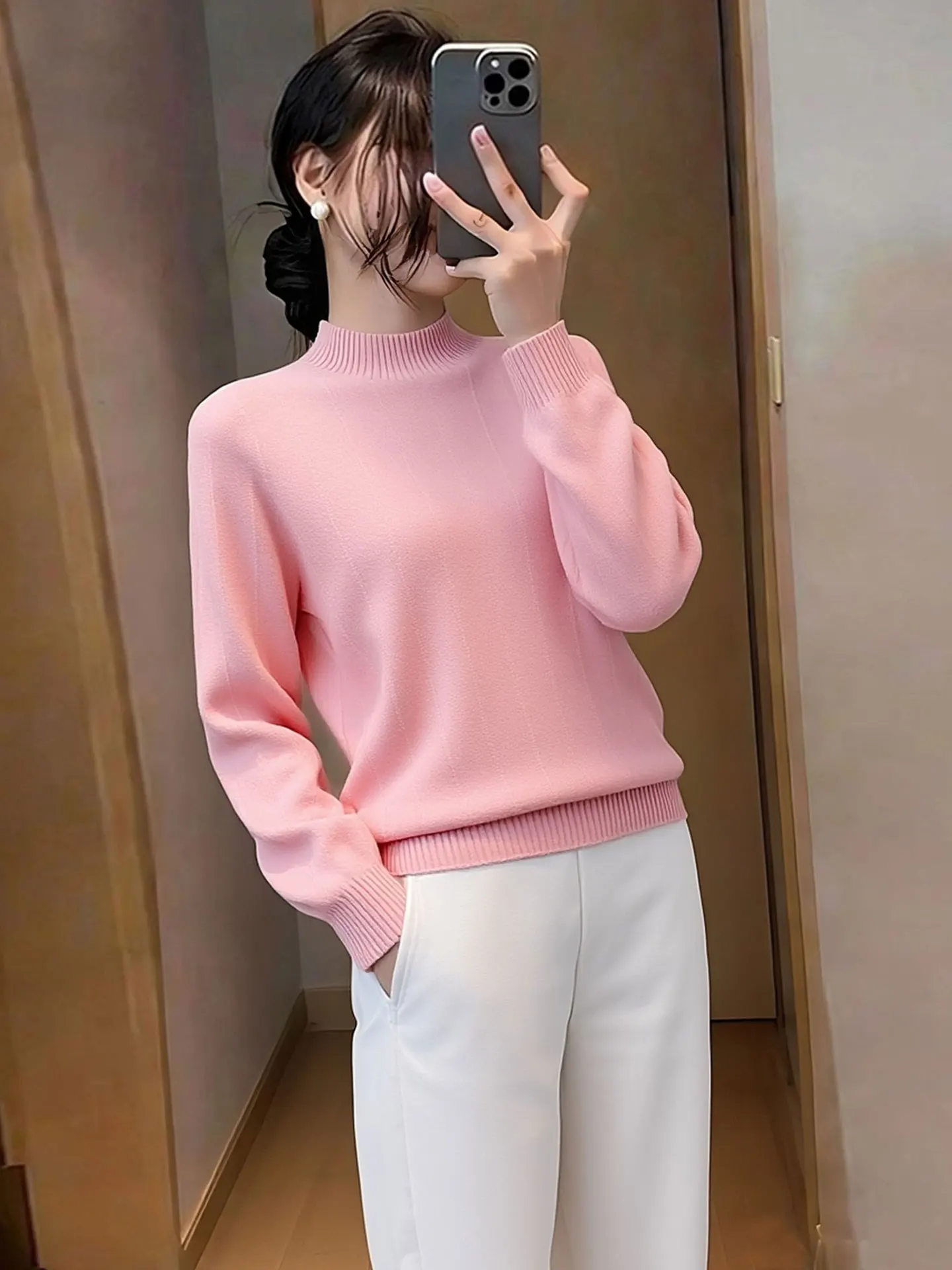 

Женский вязаный свитер Ele Korean Style с длинным рукавом, высоким воротником, мягкий, теплый, модный, весенний