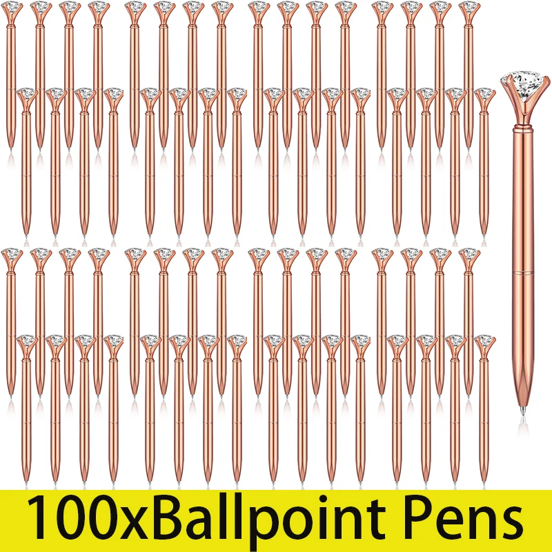 

100 Pcs Diamond Pens Crystal Ballpoint Pens with Diamond on Top Metal Ballpoint Pens Black Ink Writing Pen for Girls Women