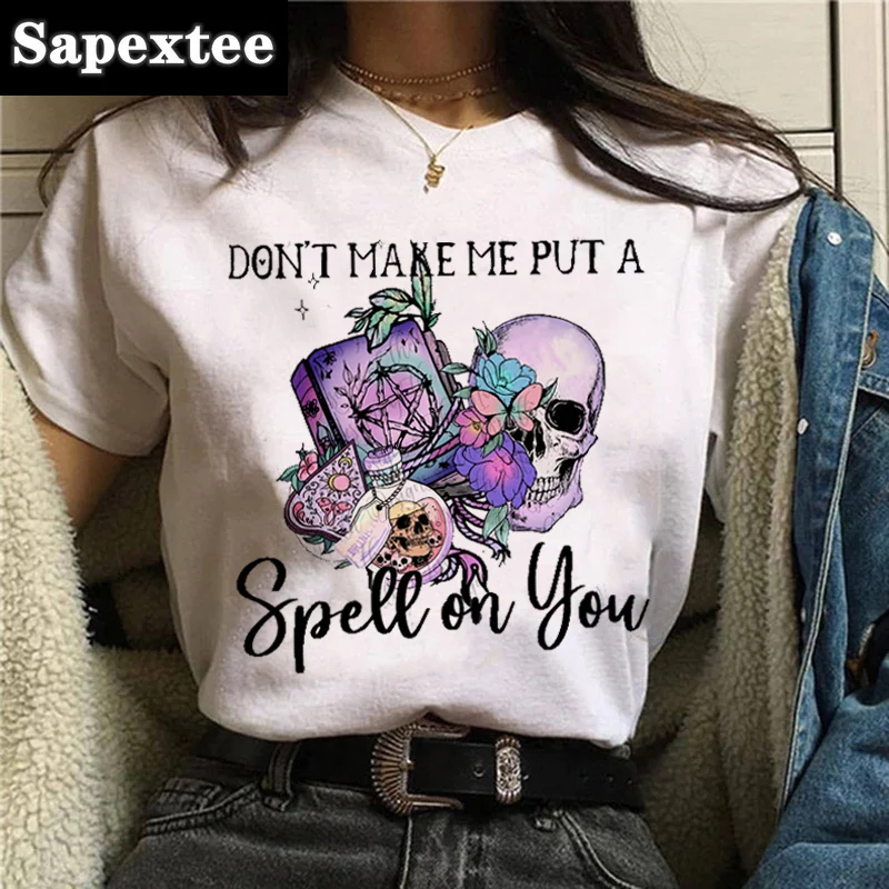 Women T-shirt Cartoon Witch Magic Kawaii Tshirt Halloween Print T-shirts Short Sleeve Harajuku Graphic Top shirts Street Costume