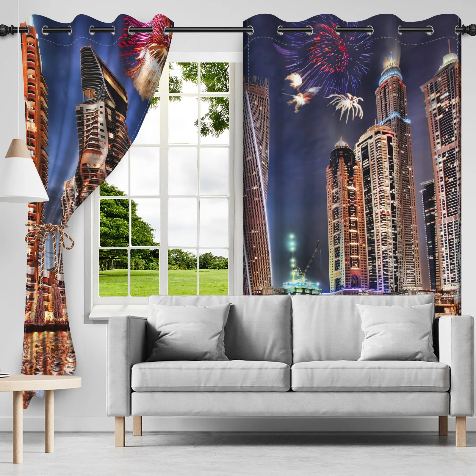 موردن مدينة بناء الألعاب النارية نهر المشهد ستائر التعتيم غرفة المعيشة غرفة نوم العزل الحراري الحد من الضوضاء نافذة الستائر #2