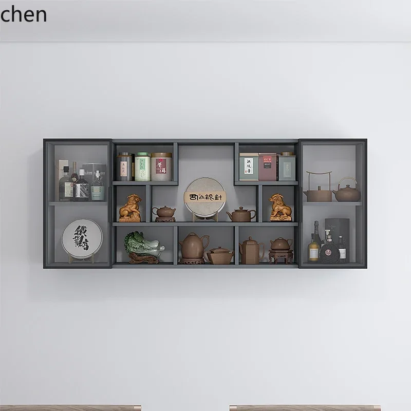 O17-  Solid Wood Wall-Mounted Home Living Room Wall Shelf Wine Rack Tea Display Cabinet Modern