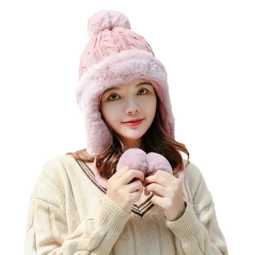 

Fleece Knitted Warm Cap for Outdoor Activities Cold Protection Lovely Wool Hat Grace Pink Winter Simple Knitted Hat Fashion