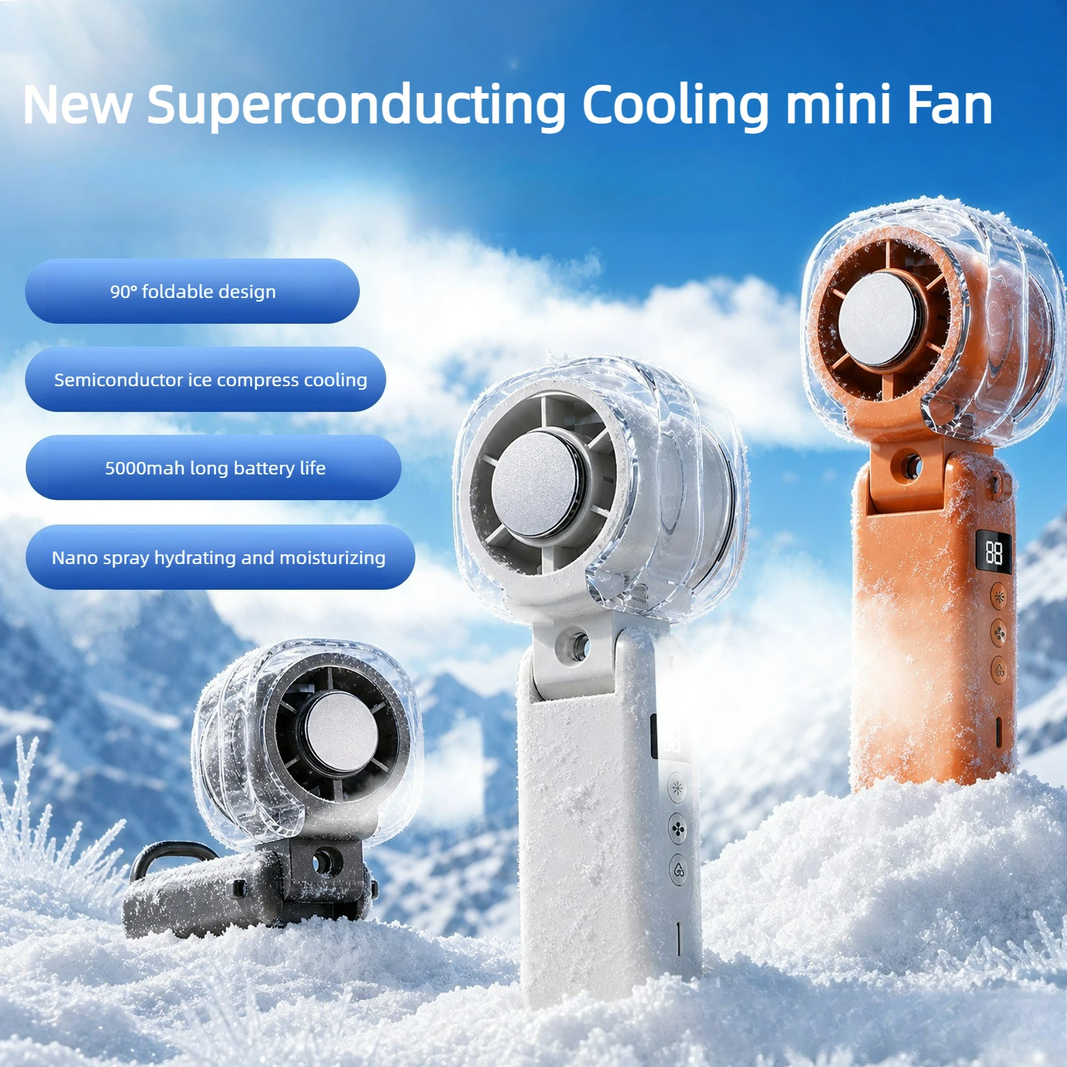 

5000mAh TEC Semiconductor Cooling Mist Handheld Fan Foldable Nano Spray 199 Speeds Portable Mini Fan Outdoor Travel