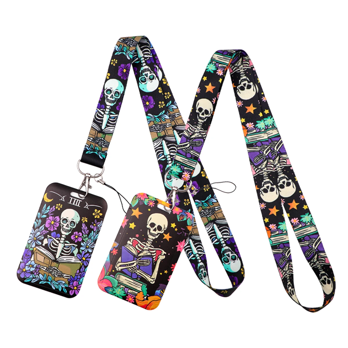 

Halloween Horror Skeleton Lanyard Neck Strap Keychain Card Cover Badge Holder Mobile Phone Hang Rope Keyring Accessories Gifts