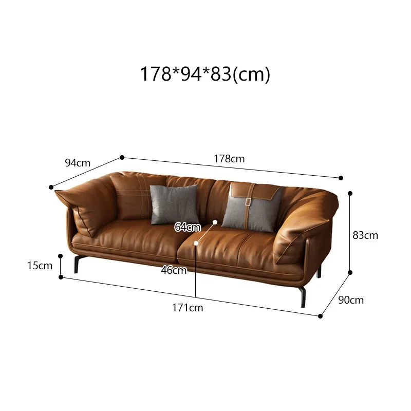 Modern Minimalist Living Room Leather Sofa  Apartment Furniture Set Combination Wtih Customzied Color