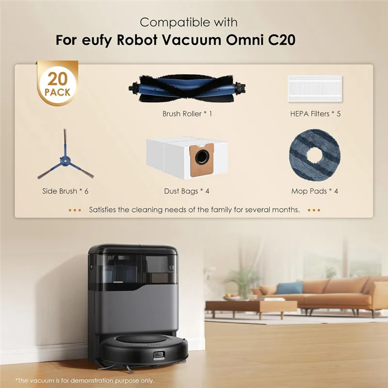 

SOFT-Replacement Parts For Eufy Vacuum Omni C20 Main Side Brush Hepa Filter Mop Cloth Dust Bags Accesories Kit