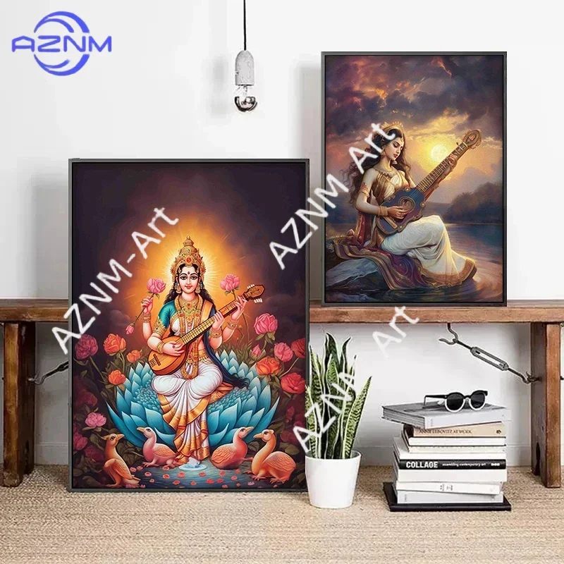 Indian Hindu Gods Lord Shiva Yoga Divine Goddess Saraswati Meditation Rt Poster Canvas Painting And Prints Picture Home Decor