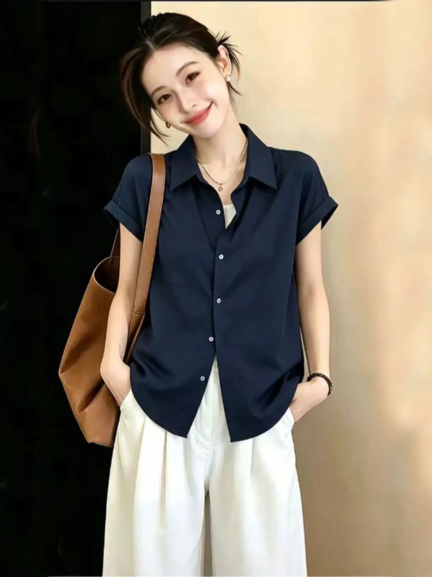 Korean Style Commute Short Sleeve Loose Versatile Women's Shirt Summer 2026 plus Size Breathable Casual Straight Cut Top