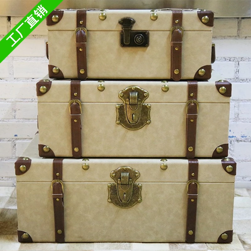 Beige Matte Leather Suitcase Model Room Storage Box Model Room Hotel Club Wardrobe Window Exhibition Hall Decoration Ornaments