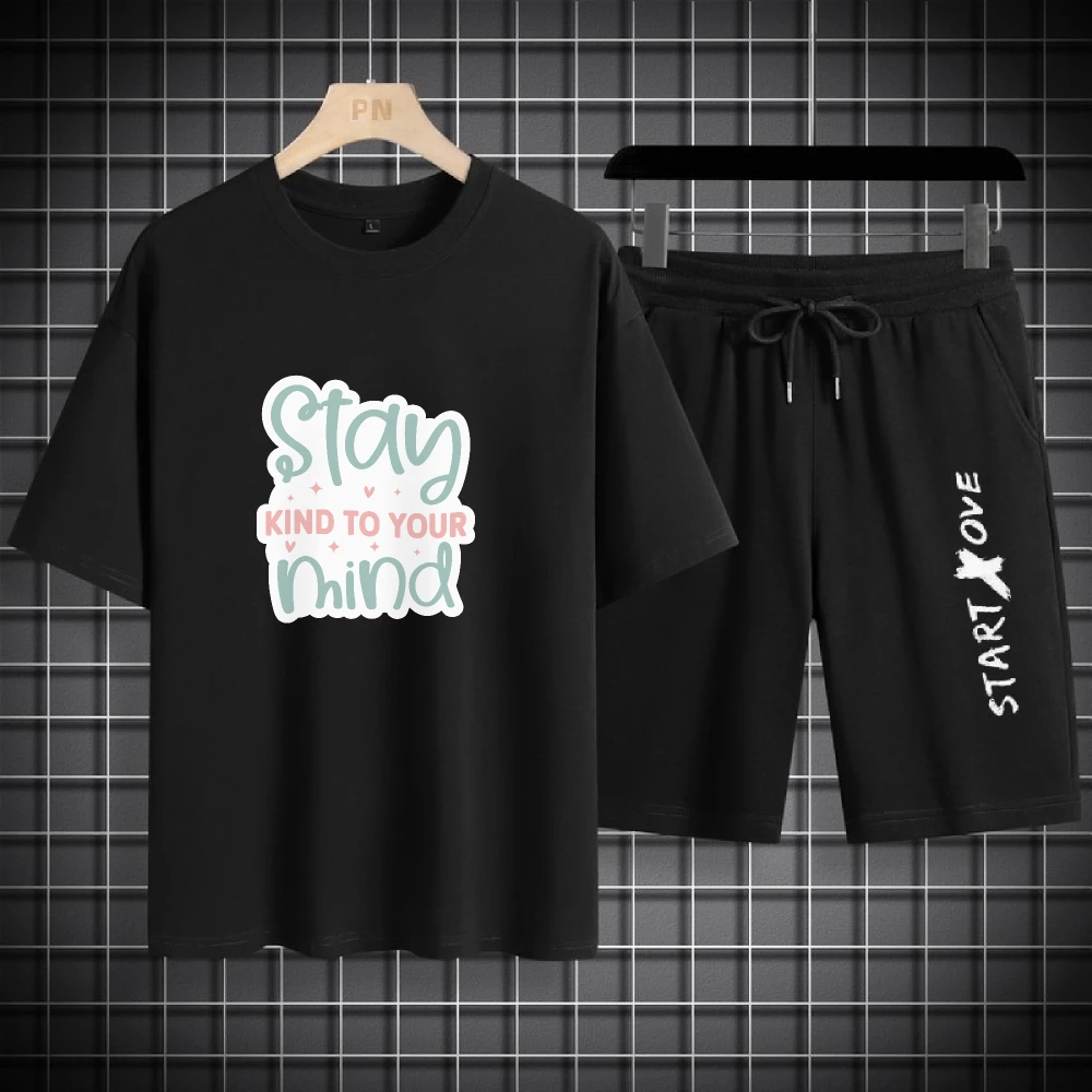 

2025 Summer Thin Men's Casual Set Breathable Relaxed Fit for Daily Wear Fashion Sports T-shirts+shorts two-piece sets tracksuit