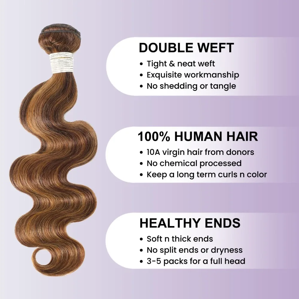 العسل شقراء تسليط الضوء على 2x6 جزء عميق الدانتيل إغلاق مع 3 حزم الشعر البشري 12A البرازيلي عذراء أومبير براون الجسم موجة حزم