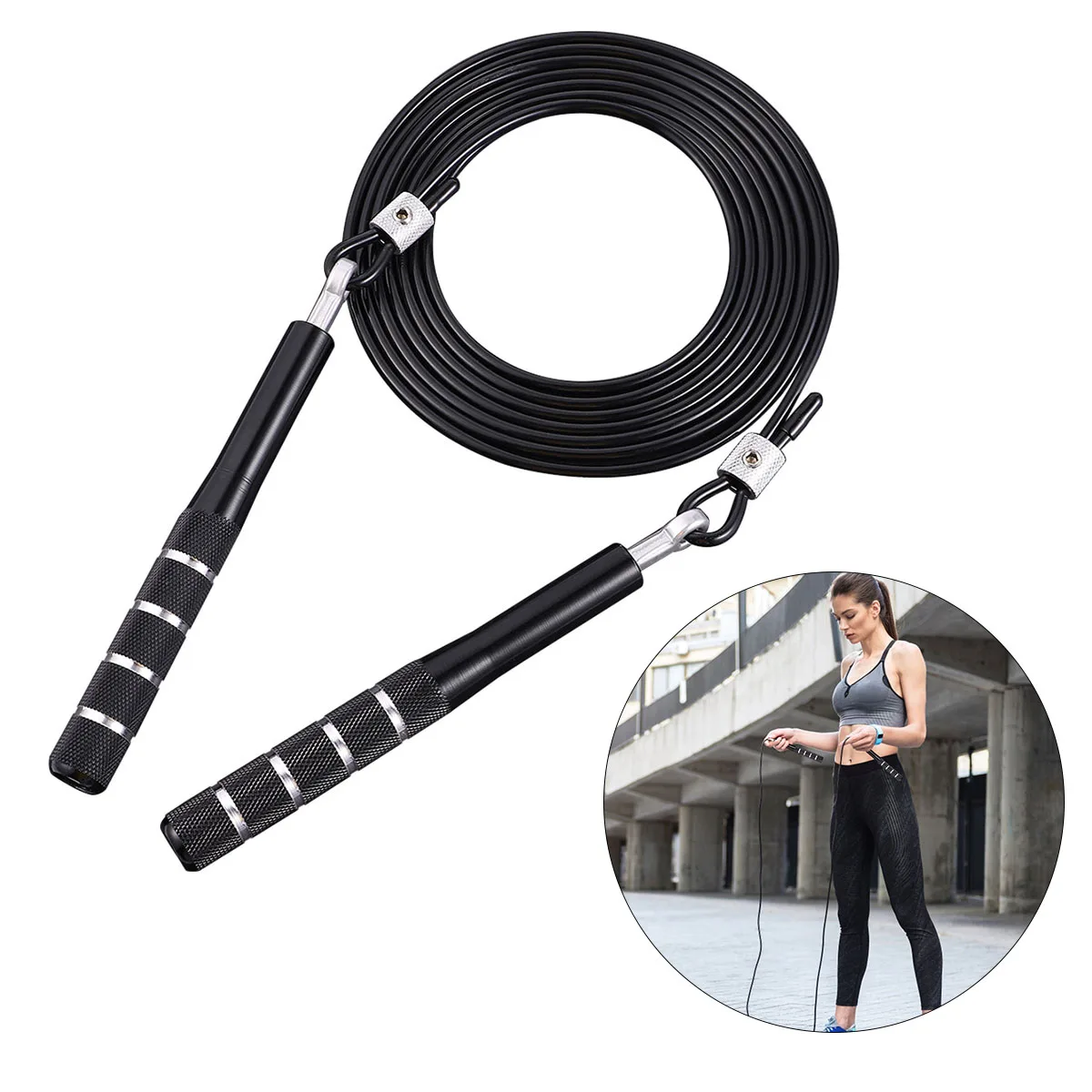 

Aluminum Handle Wire Jump Rope Durable Fitness Workout Black Child 90cm 120cm Length Adjustable Speed Bearings Plastic Ropes