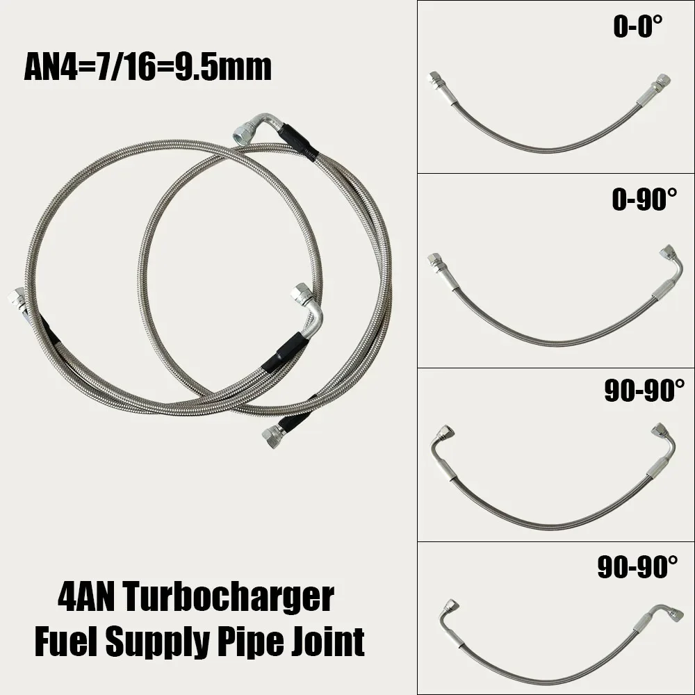 

4AN Turbo Oil Feed Line Stainless Steel Braided Pressure Stainless Turbocharger Oil Drain Return Line 0~90° Hose End 30~500CM