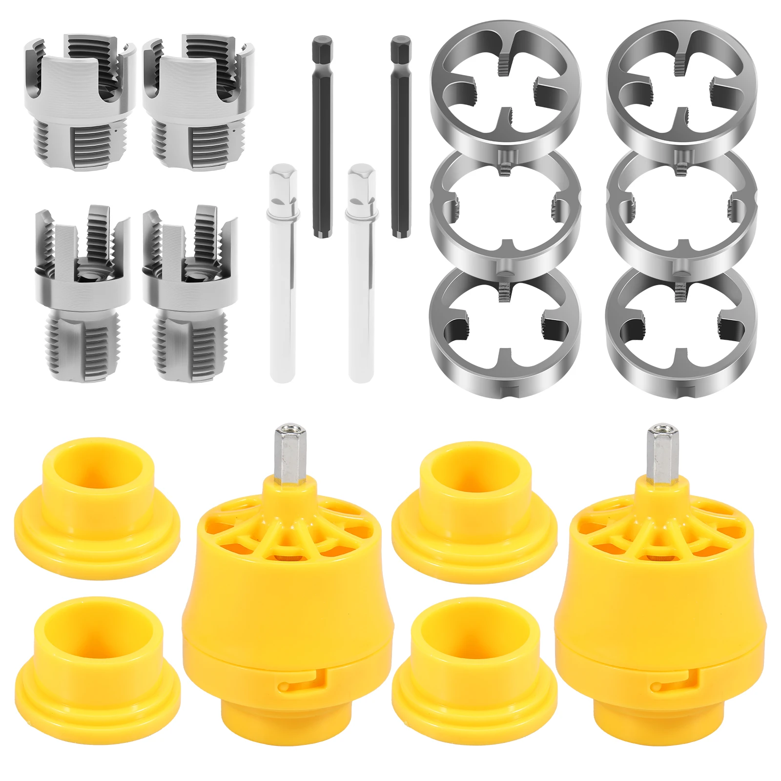 

Встроенный инструмент для изготовления внутренней внешней резьбы из ПВХ для электрической дрели, инструмент для нарезания резьбы по трубах с 3 матрицами 1/2 дюйма, 3/4 дюйма, 1 дюйм, матрица для метчика для труб