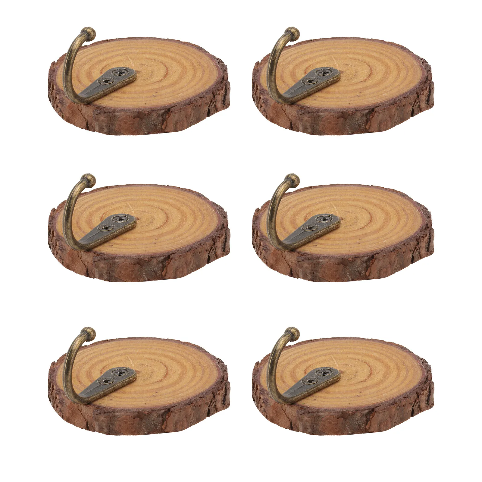 6Pcs Wooden Clothing Hooks with Copper Fixtures Easy Install Punching-Free Wall Mounted Hooks for Home Office Decor