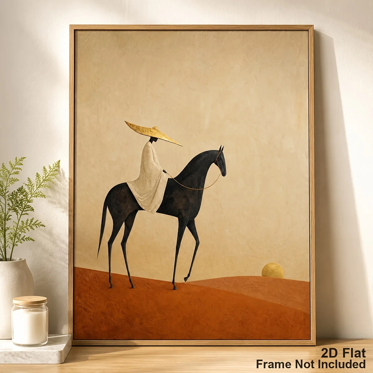 (No frame)2D Flat, 2D Flat, Posters And Prints Unframed Canvas Wall Art Vintage Minimalist Horse Rider Desert Landscape HD Pr