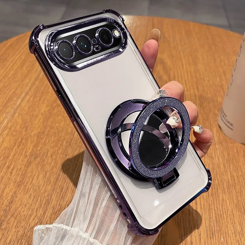 For Huawei Pura X View Four Corners Shockproof Silicone Case for PuraX View Magnetic Make-up Mirror Holder Soft Phone Cover - view 3