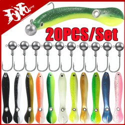 20/10PCS Soft Fishing Lure Kit Bionic Loach Bait Simulation Artificial Swim Wobbler with Crank Jig Head Hook Lure Fishing Tackle