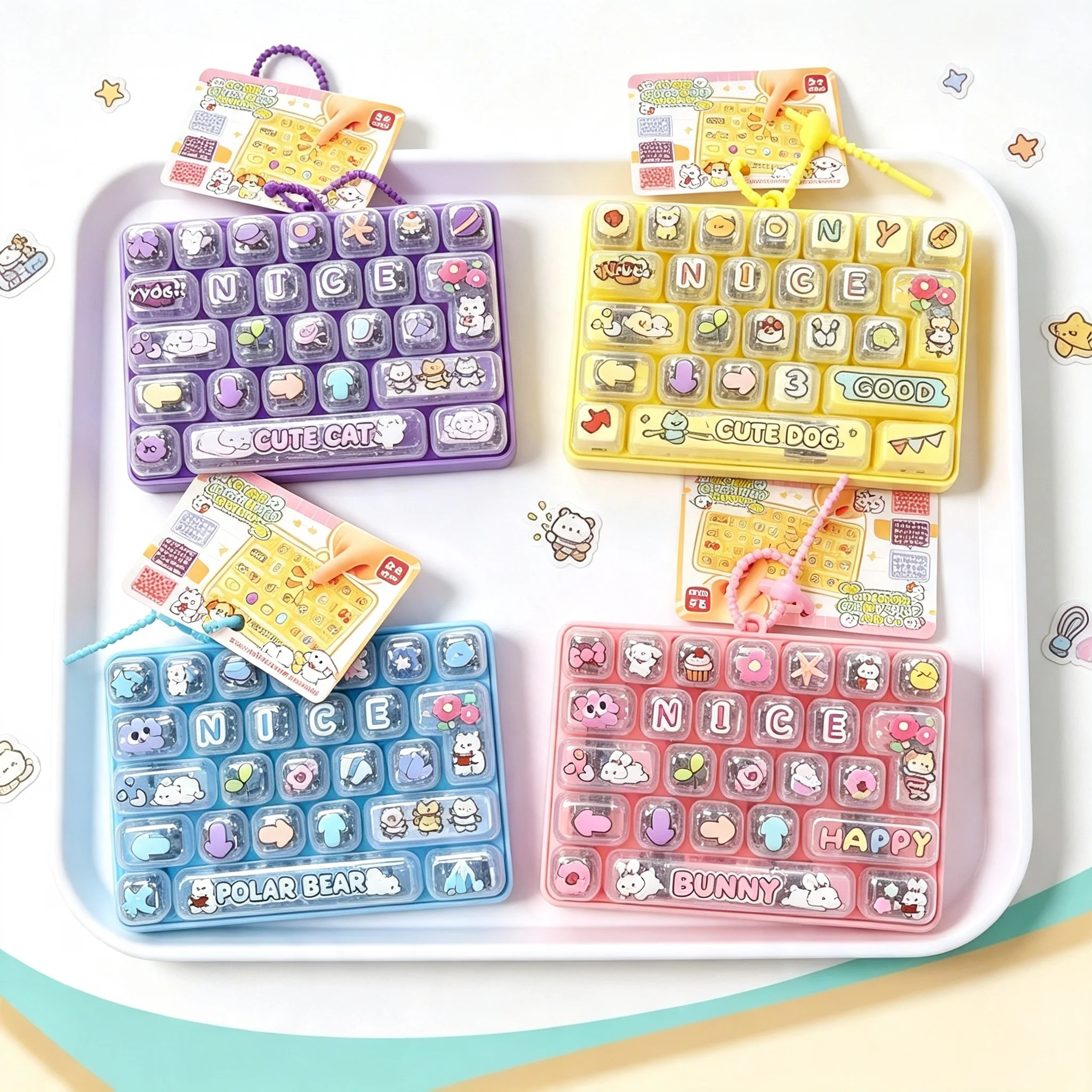 Candy Color Keycap Keychain 26 Letters Cute Cartoon Keyboard Clicker Fidget Toy Bag Pendant Stress Relief Keyring