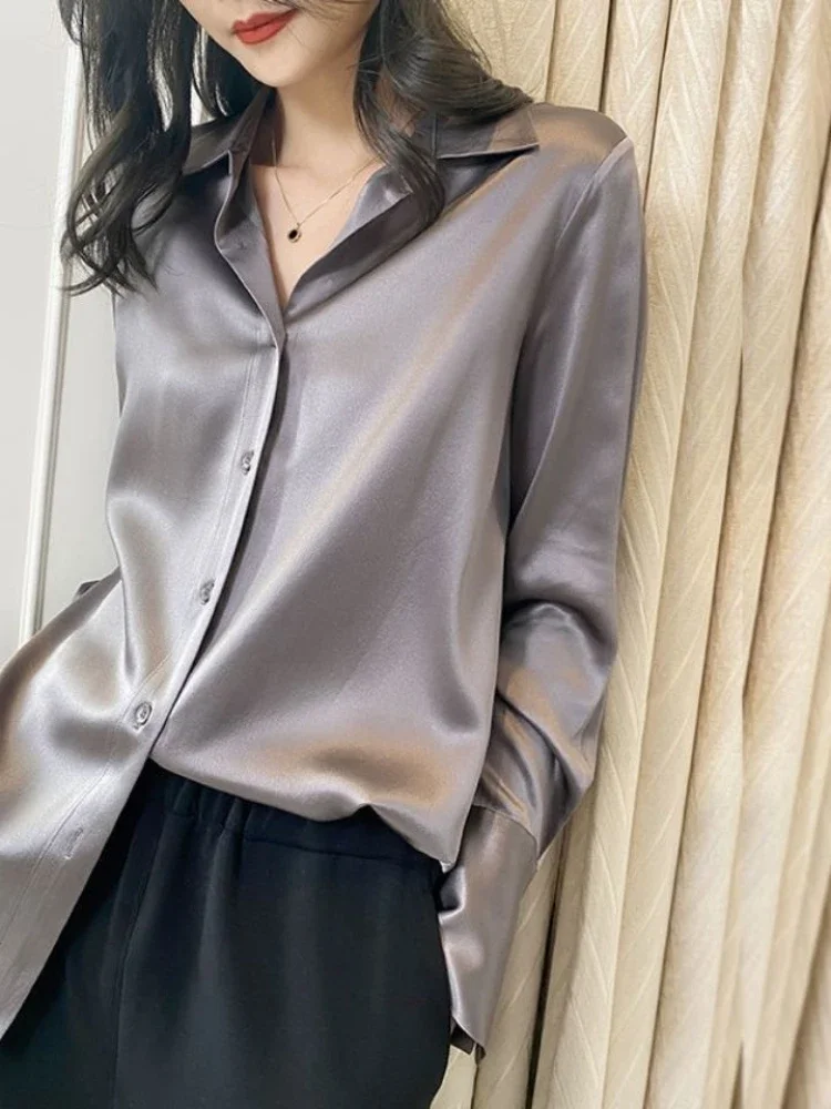Blusa de moda para mujer, camisa blanca de manga larga, blusa de seda elegante para verano, 2022