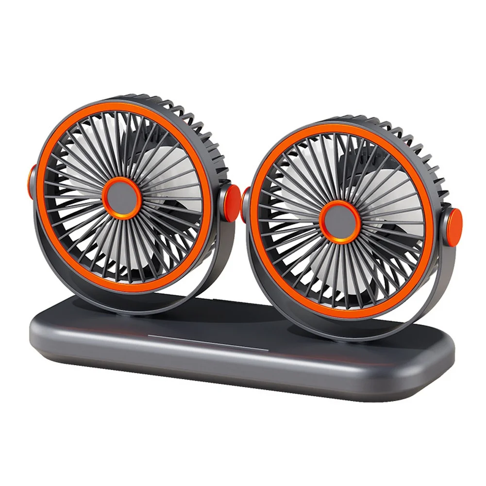 Dual Head USB Car Fan with 360 Rotation Support USB C Charging Port 3 Adjustable Airflow Modes and Low Noise Performance