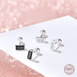 925 Sterling Silver Simple Strip Zircon Screw Beads Small Stud Earrings for Women Ear Bone Puncture Jewelry Accessories