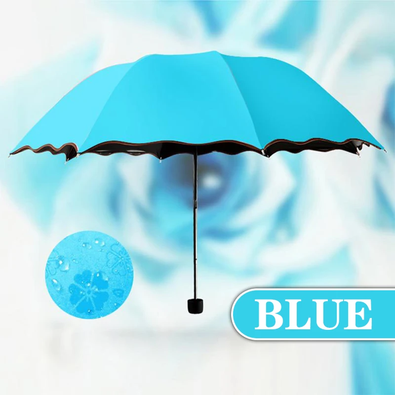 Ladies\'sunshine Umbrella Blossoms In Water Changes Color Parasol Umbrella Triple Fold Black Rubber Sunscreen UV Woman Umbrellas