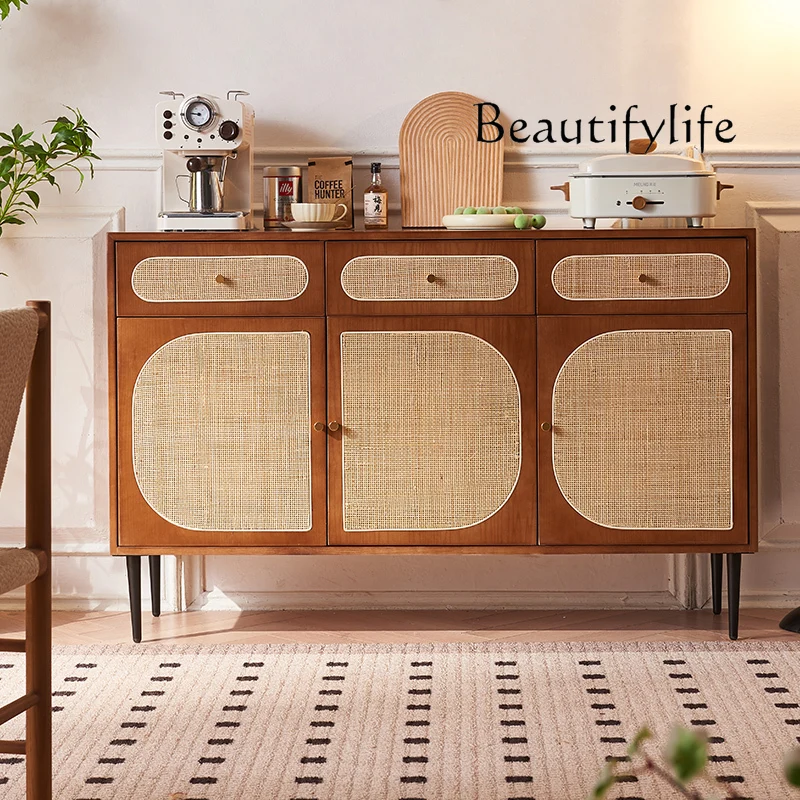 

Буфет из массива дерева в скандинавском стиле, ротанговый шкаф для хранения в маленькой квартире