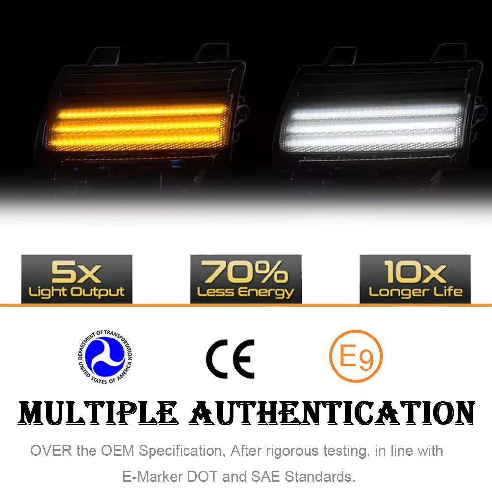 2Pcs Dynamic Amber LED Side Marker Lights White DRL for Jeep Wrangler JL 2018-2021 Front Bumper Fender Indicator Repeat Blinker