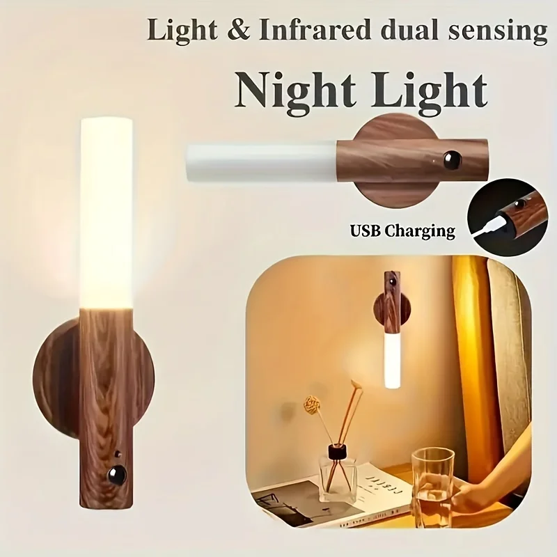 Smart Motion Sensor Night Light LED Rechargeable Corridor Cabinet Wall Light Household Toilet Kitchen Bedroom Entrance Lighting